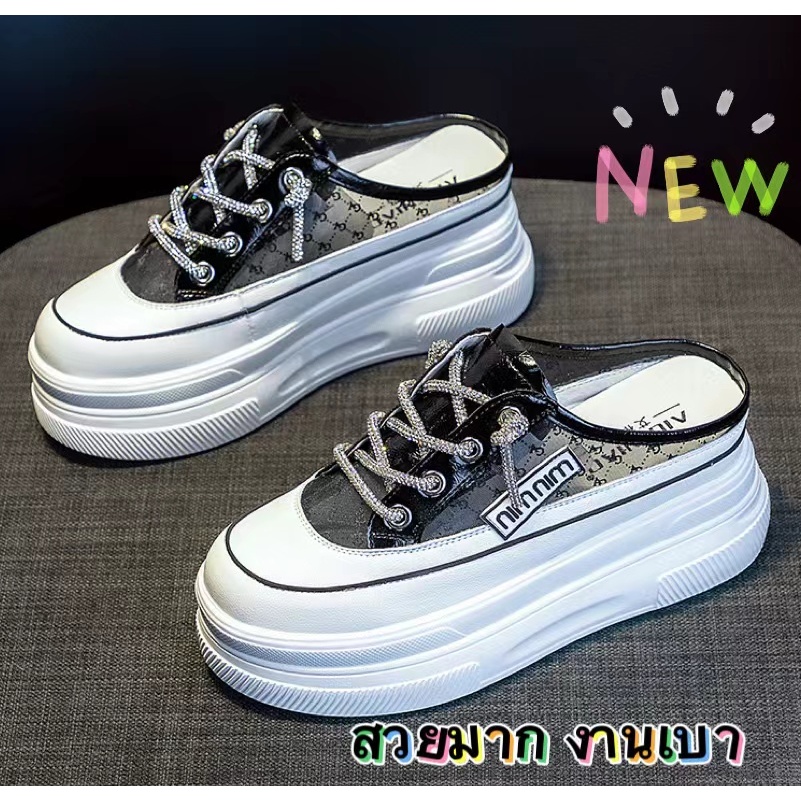 New A739 รองเท้าผ้าใบผู้หญิง รองเท้าเปิดส้น ลำลอง เบาสบาย หนังนิ่ม สไตล์เกาหลี