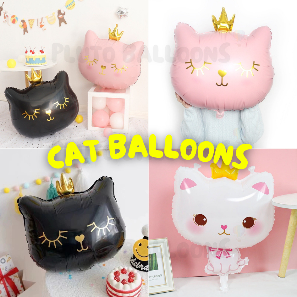 [ร้านไทย] - 😽 ลูกโป่งแมวใบใหญ่ 4แบบ แมวดำ/ชมพู/ขาว/มงกุฎ ใบใหญ่ ใบหนา 😽