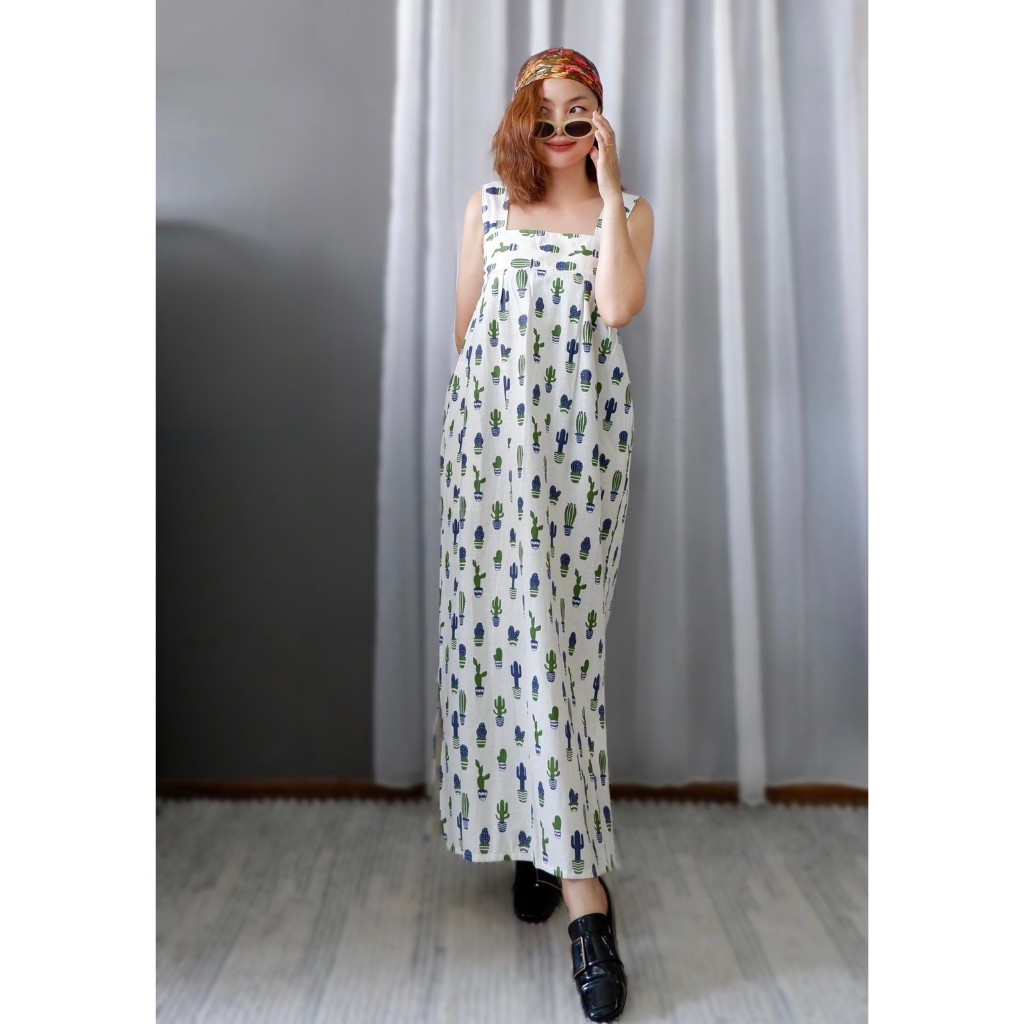 เดรสสายเดี่ยว ผ้าฝ้ายพิมพ์ลาย(ลงลายเพิ่ม) พร้อมส่ง - รูปที่ 6