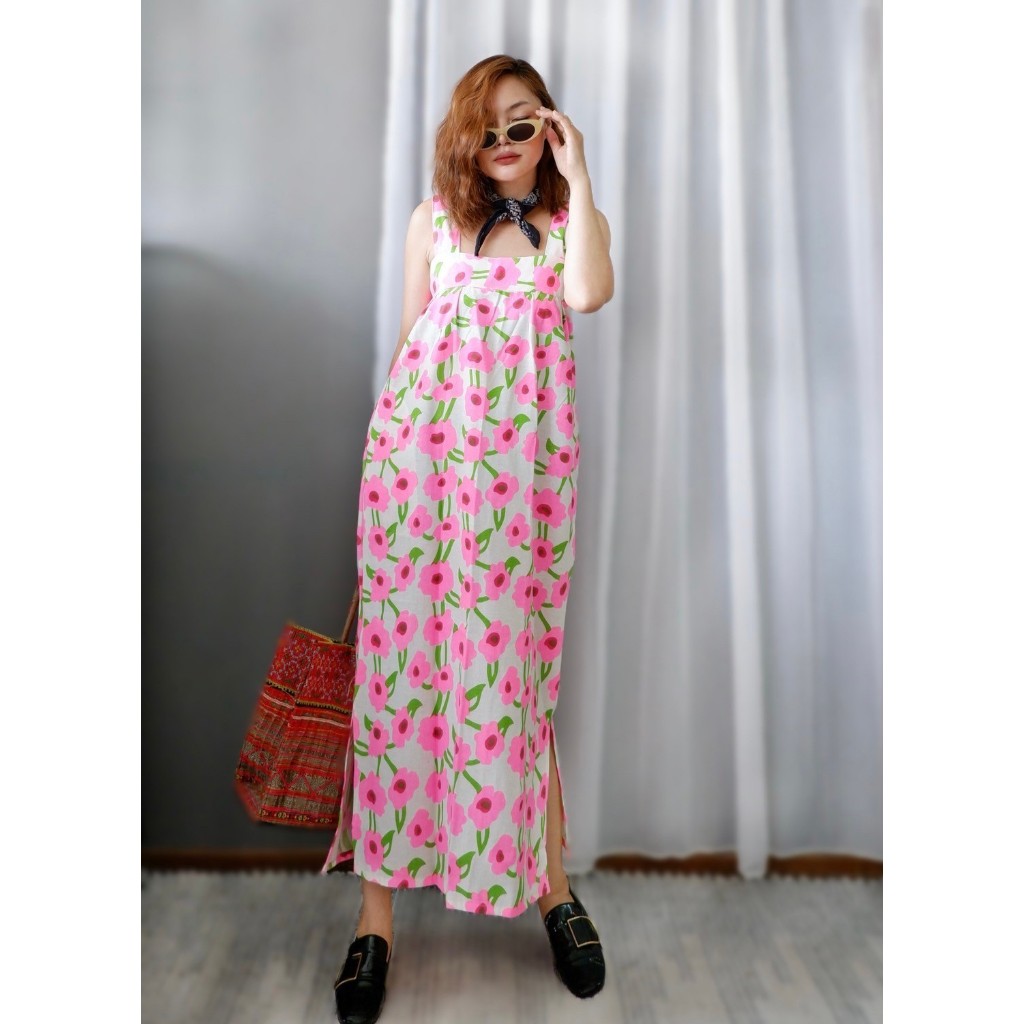 เดรสสายเดี่ยว ผ้าฝ้ายพิมพ์ลาย(ลงลายเพิ่ม) พร้อมส่ง - รูปที่ 7
