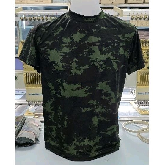 เสื้อยืดคอกลมลายพรางดิจิตอล เนื้อผ้า คอสตอน 100%