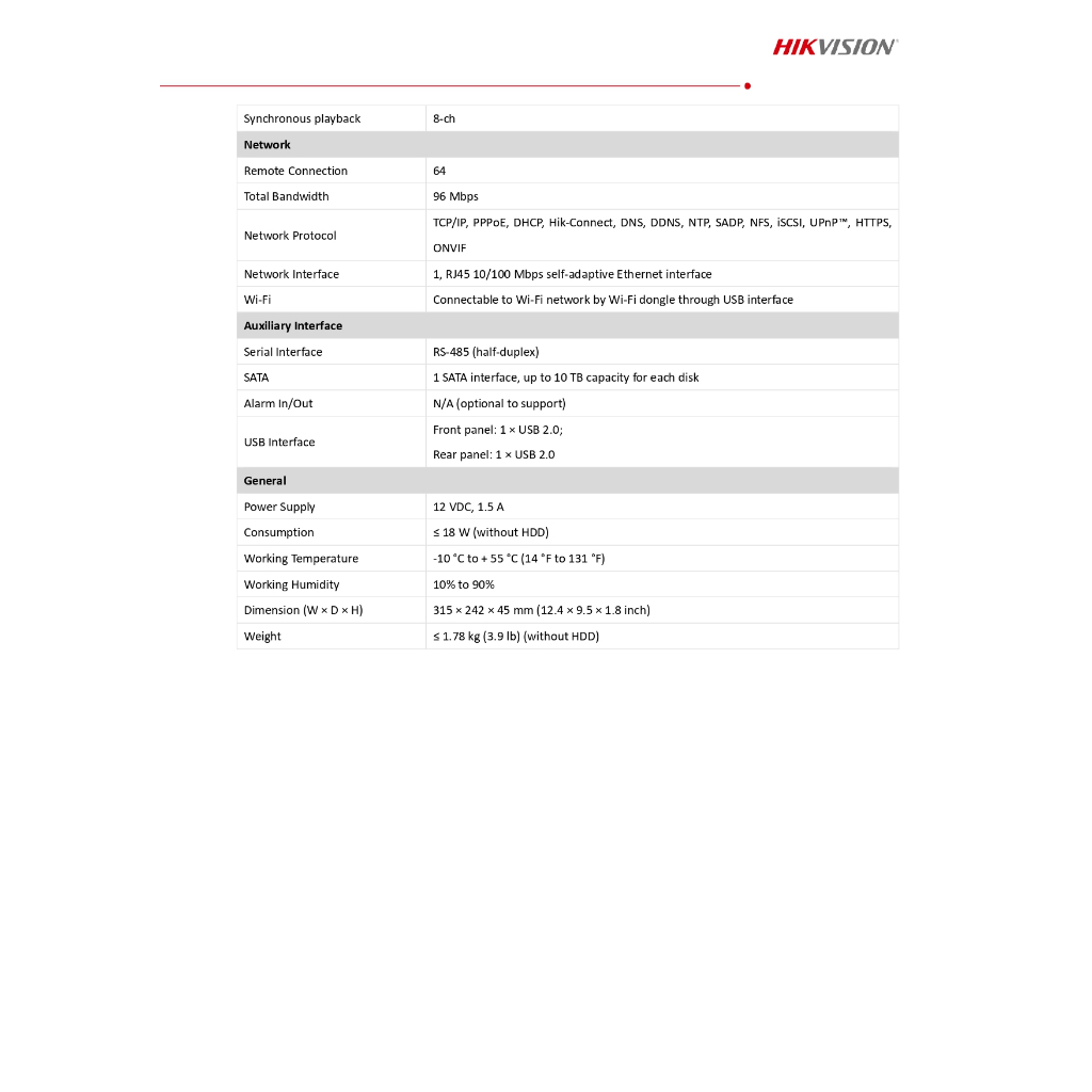 HIKVISION เครื่องบันทึก ระบบ HD รองรับกล้อง Two-Way Audio 8CH รุ่น iDS-7208HQHI-M1/XT รุ่นใหม่มาแทน iDS-7208HQHI-M1/S