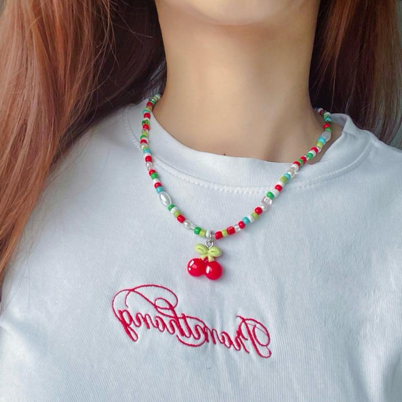 สร้อยลูกปัดจี้เรซิ่น เชอรี่🍒/แอปเปิ้ล 🍎 🛒🍡🍭 ((พร้อมส่ง))