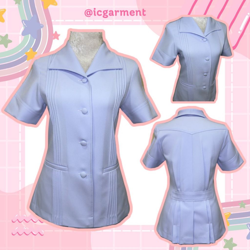 เสื้อพยาบาล คอปกปีกนก ตีเกล็ดหน้า ผ้าวาเลนติโน่