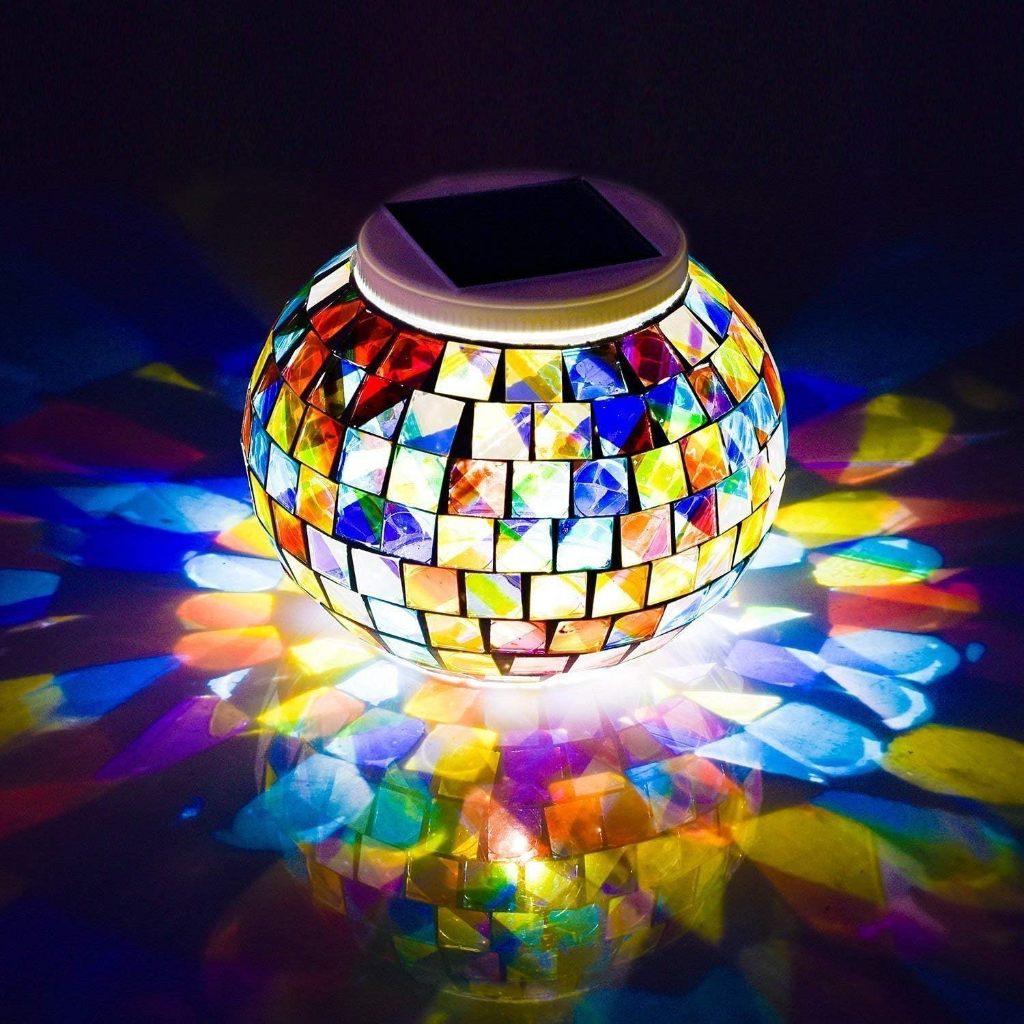 Color Changing Solar Powered Glass Mosaic Ball Led Garden Lights, Rechargeable Outdoor Waterproof So