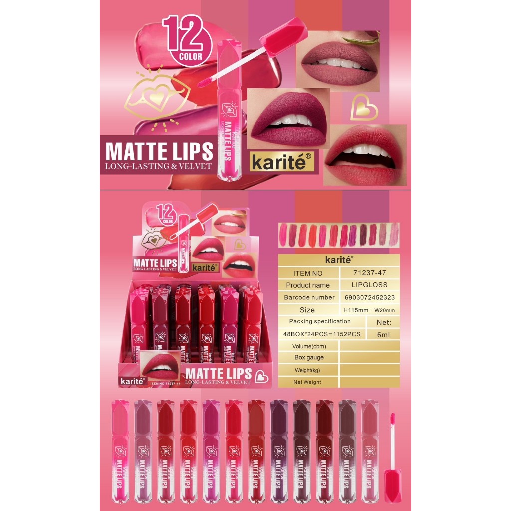Karité Lip Matte ลิปสติกเนื้อแมท มีให้เลือก 12 สี เม็ดสีแน่นติดทนไม่ทำให้ริมฝีปากแห้งทาแล้วไม่ตกร่อง ราคา ถูกที่สุด ดีลบีเคเค แกลเลอรีภาพที่ 4