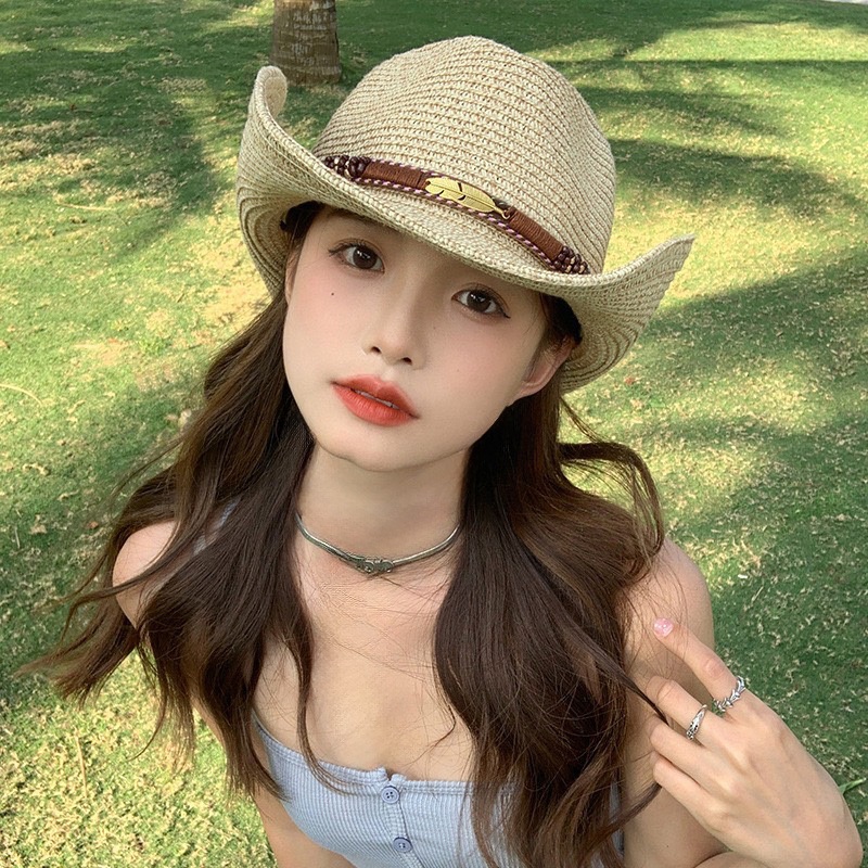 หมวกคาวบอย ปีกกว้าง หมวกคาวเกิร์ล แฟนซี สไตล์แฟชั่น กันแดด มีเชือก B444