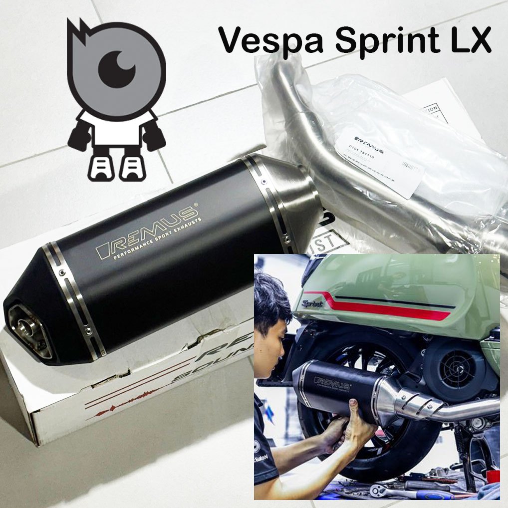 ท่อแต่ง Remus Full System แท้สีดำ สำหรับ New Vespa รุ่น Sprint, Primavera 3V / I-GET