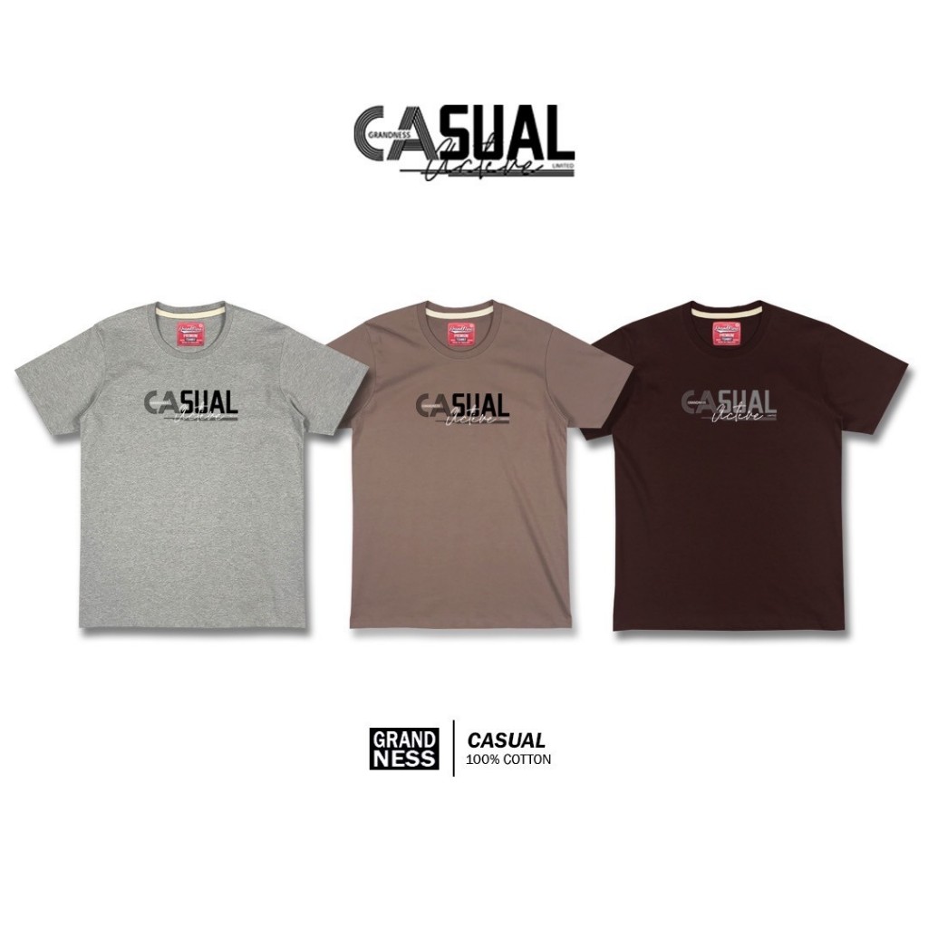 Grandness เสื้อยืดลายกราฟิก รุ่น GN226-28 ( สีเทาท็อป / สีโอวัลติน/สีน้ำตาล )