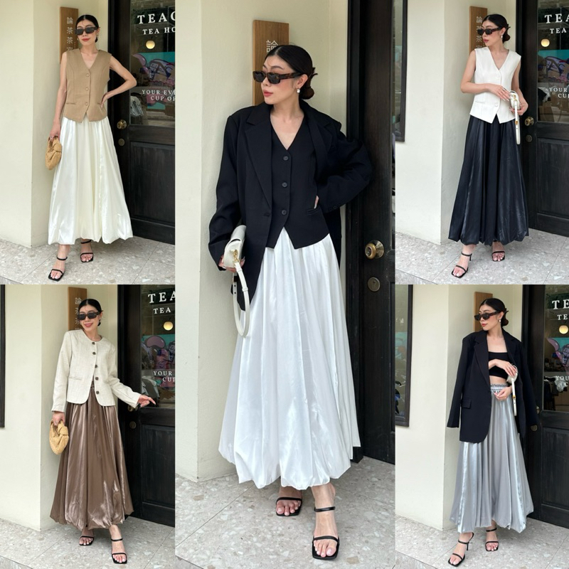 Gloosy Silk Satin Balloon Skirt #9901 #2033 #9011 x2 กระโปรงแมกซี่ กระโปรงบอลลูน ตัวยาว