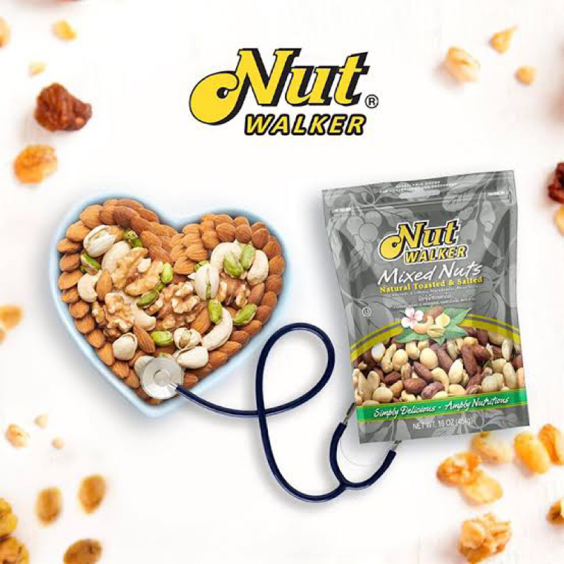 มี2แบบ Nut walker mixed nuts natural toasted & salt / un salt 454g. ถั่วรวมอบ สูตรเกลือ/ไม่เกลือ fl