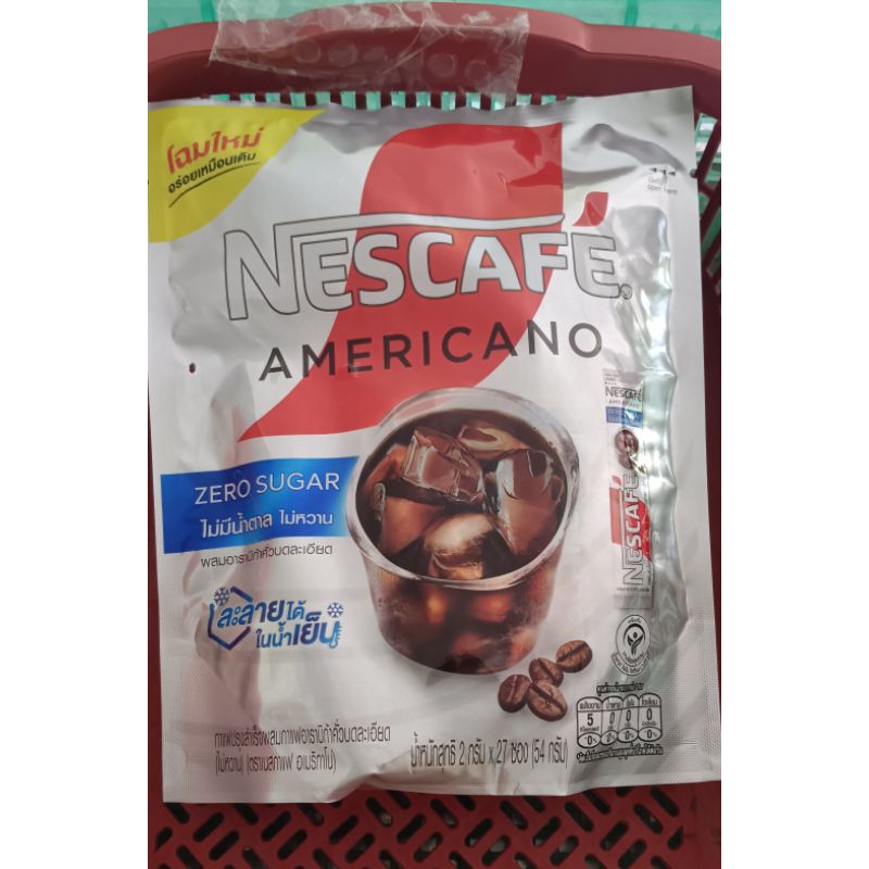 NESCAFE AMERICANO ZERO SUGAR อเมริกาโน่ ผสมอาราบิก้าคั่วบดละเอียด ,เนสกาแฟไม่มีน้ำตาล 27 ซอง ละลายน้