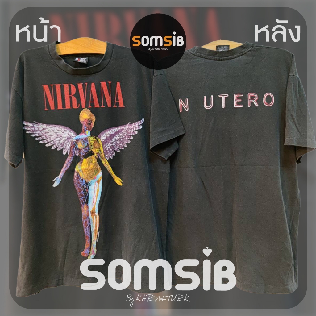 เสื้อ ผ้าเฟด NIRVANA นางฟ้า - แดง [แขนสั้น/แขนยาว]
