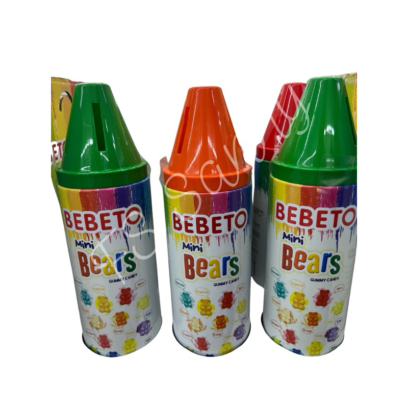 Bebeto Mini Bears Gummy Candy เบเบโต้เยลลี่แบร์ รูปหมี เจลลี่รสผลไม้ ในขวดสีเทียน
