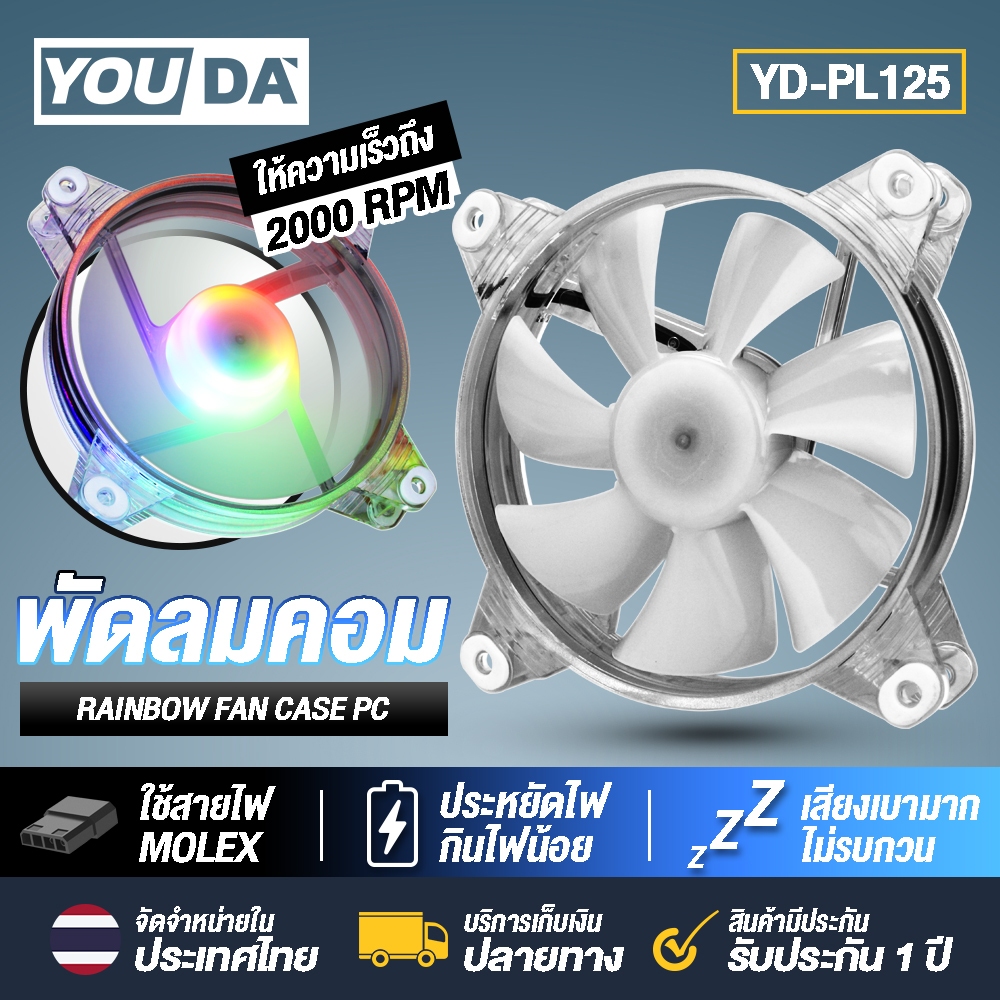 พัดลมระบายร้อน computer YD-PL125【ไฟ LED ในตัว】computer fan LED RGB 12CM DC 12V 4PIN