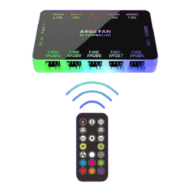 กล่องควบคุมไฟ ARGB Fan hub RF Controller double 10port 4pin PWM+3pin 5V