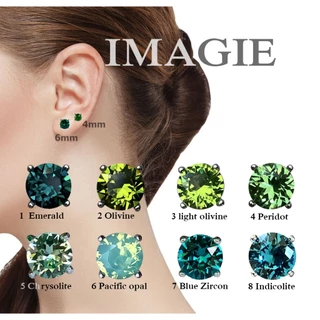IMAGIE ต่างหูคริสตัล กลม 3-4-6-7mm โทนฟ้า-เขียว