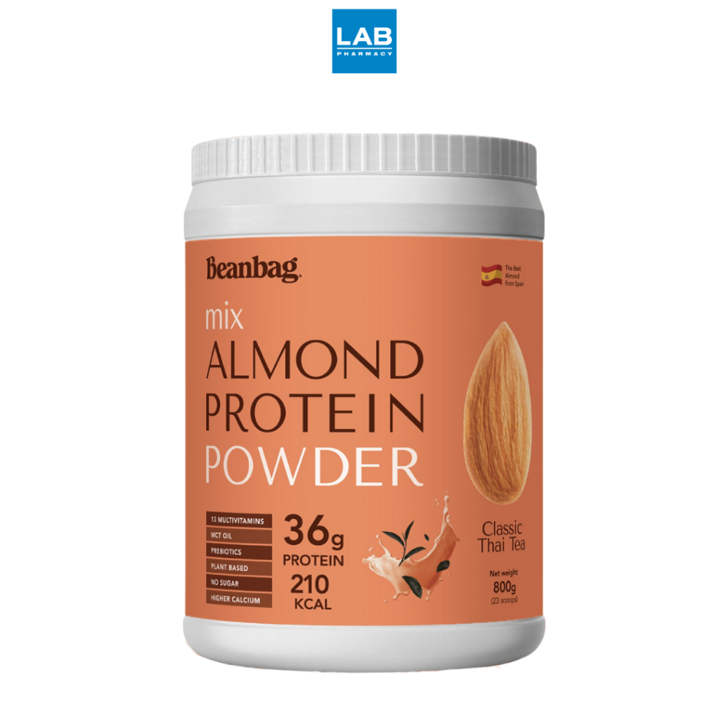 Beanbag Almond Protein Powder Classic Thai Tea 800g บีนแบ็ก เครื่องดื่มโปรตีนจากพืชผสมอัลมอนด์ชนิดผง รสชาไทย 800 กรัม