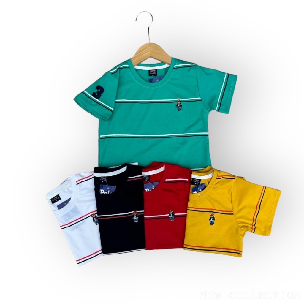 เสื้อยืดลายปักหมีเล็ก คอกลม ไซส์ 3-7ปี ผ้าเด้ง นุ่ม ไม่หด ไม่ย้วย ดูดีมาก