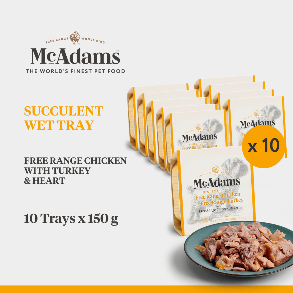 [10 Trays] McAdams Wet Trays Turkey Chicken & Heart 150 g อาหารเปียกสุนัข สูตรไก่งวง,ไก่และหัวใจ
