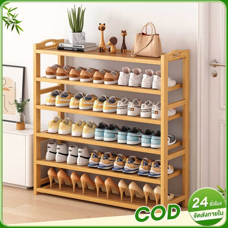 ชั่นวางรองเท้า ทำจากไม้ไผ่แท้ ใช้จัดเก็บรองเท้า ชั้นวางรองเท้า shoes shelfในห้องนั่งเล่น มีให้เลือกหลากหลายชั้น