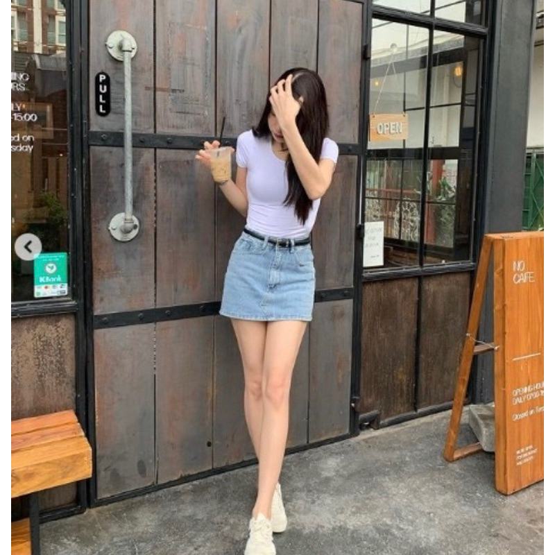 Kiddy skirt กระโปรงยีนส์สั้นมีกางเกงยีนส์เป็นซับใน