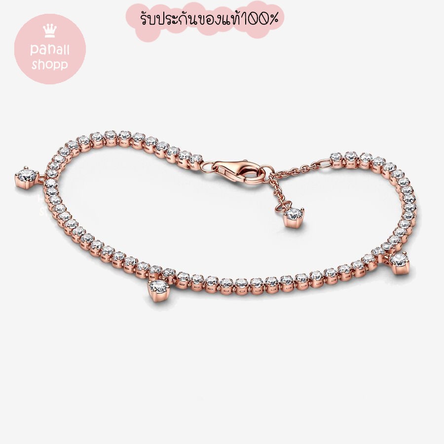 (ของแท้100%) พร้อมกล่องถุง Pandora rose Sparkling Drops Tennis สร้อยข้อมือเพชรห้อย โรส