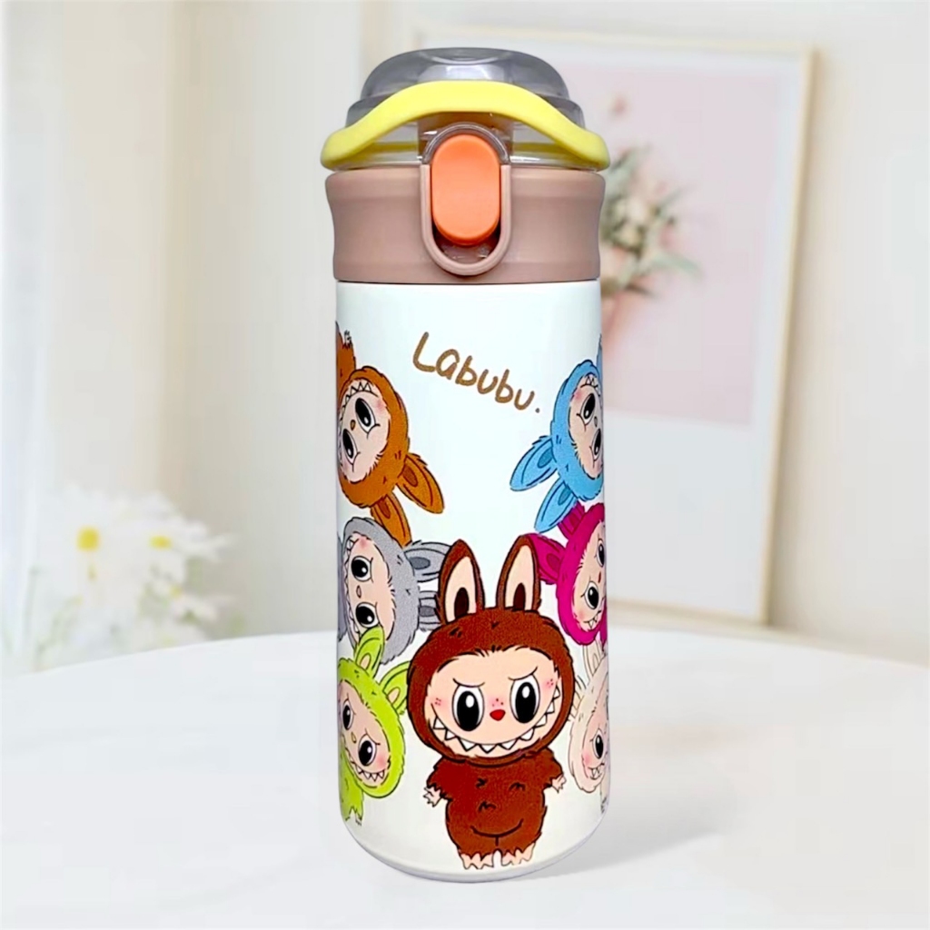 FS ขวดน้ำ 500ml มีหูหิ้ว วัสดุสแตนเลส 304 แถมหลอด เก็บความร้อนความเย็น พร้อมส่งจากไทย