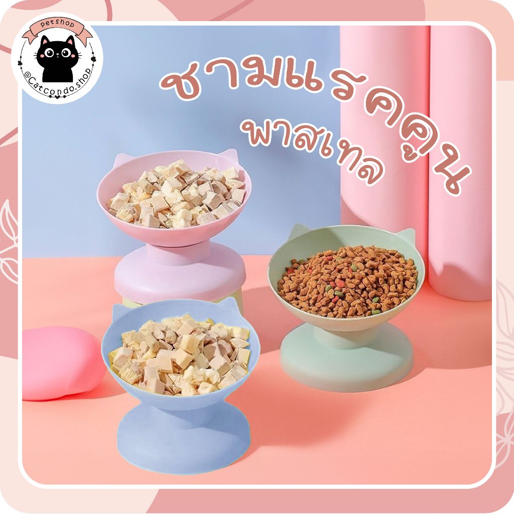 ชามแรคคูน ชามอาหารสัตว์เลี้ยง เอียง15องศา ชามพลาสติก