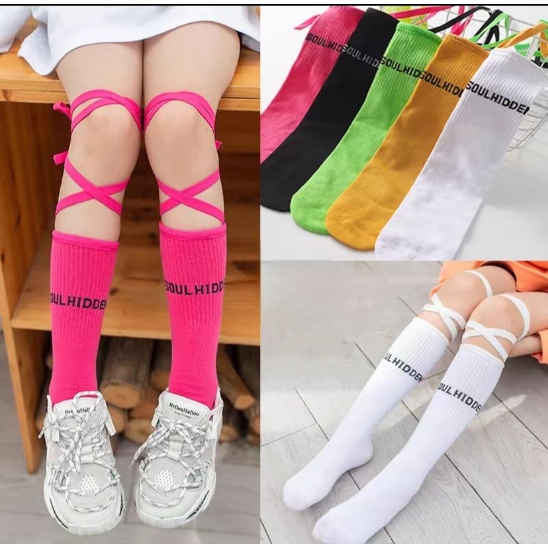 (พร้อมส่ง) SC-001ถุงเท้าเด็กเต้น ถุงเท้าแฟชั่นเดินแบบ กลางน่องแบบผูก