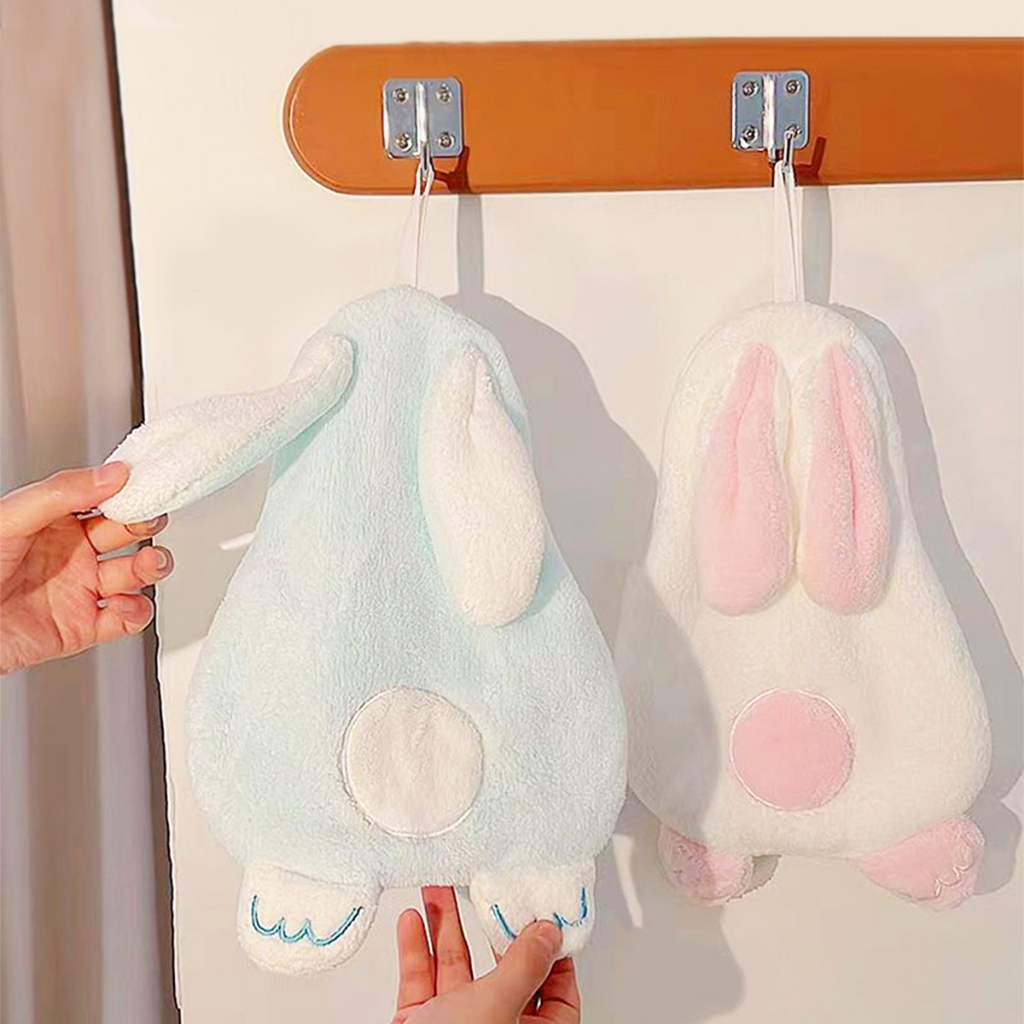 ผ้าเช็ดมือ ผ้าขนหนู หนานุ่ม ลายกระต่ายน่ารัก แขวนได้ สําหรับใช้ในห้องครัว ห้องน้ำ