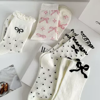 ในไทย-พร้อมส่ง✨ถุงเท้าข้อยาว ประดับโบว์ น่ารักหวาน Insสไตล์เกาหลี สำหรับผู้หญิง บางระบายอากาศ คุณภาพสูง ฤดูร้อน 2024ใหม่