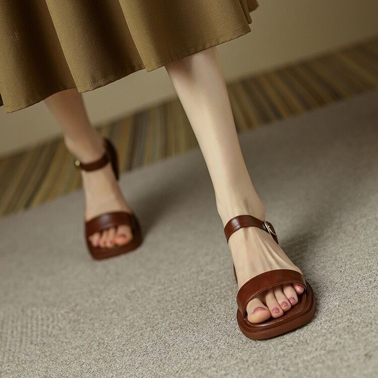 รองเท้าแตะสตรีสไตล์เรโทร แบน เปิดนิ้วเท้า กันลื่น สวมใส่สบาย ไซส์ 35-42