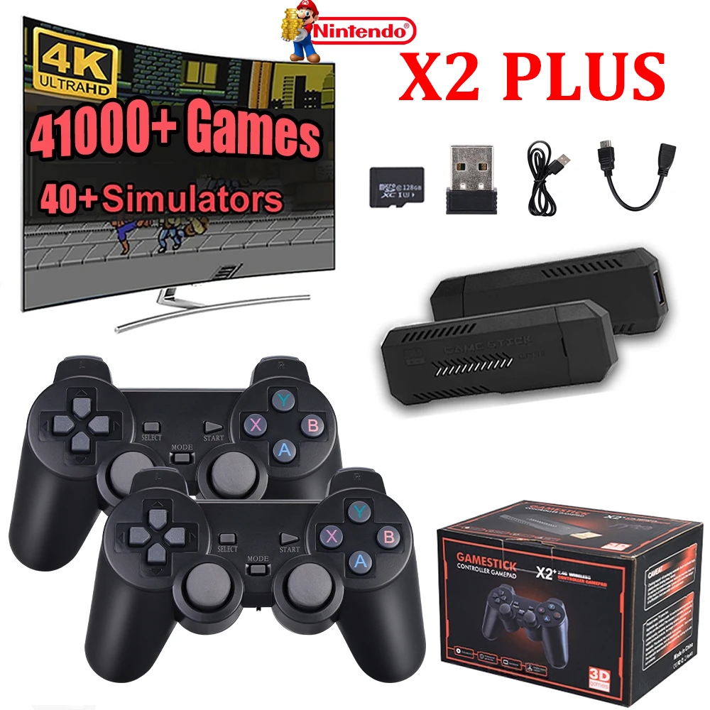 【 ps1+3d+เกมย้อนยุค】 x2 plus วิดีโอเกมคอนโซลเกม HDMI เกมแท่งสำหรับทีวีพีซี 64GB 40000+ เกมเกมควบคุมไร้สายเกมเกมครอบครัวเ