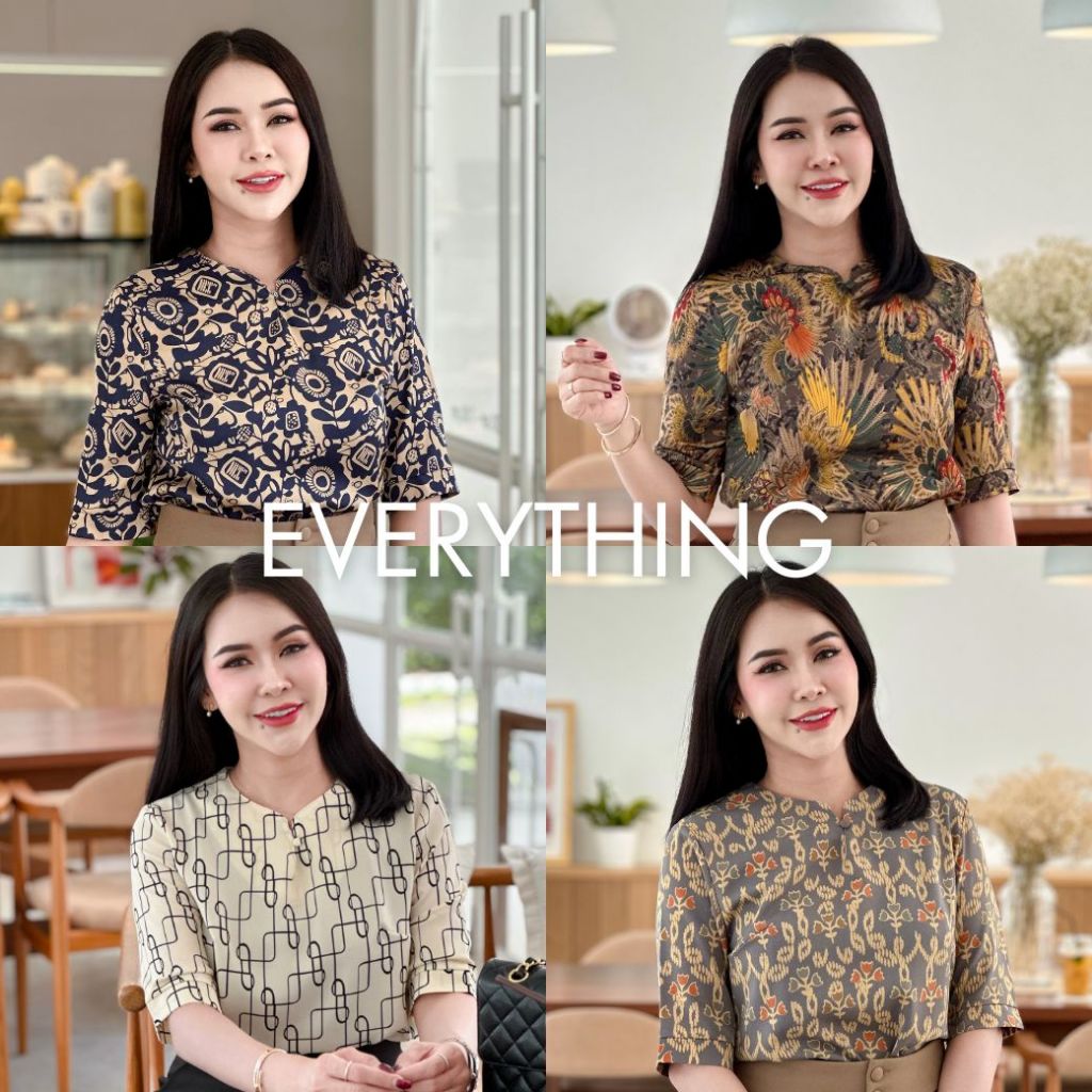 Everything2019 เสื้อทำงานผู้หญิงคอกระดุมจีน แขนสั้น งานสวย อก36-48 (1906)
