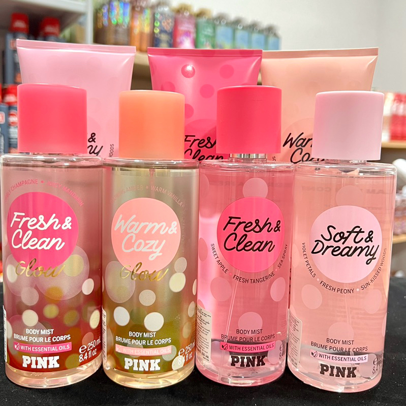 Victoria secret’s PINK Holiday Mist Fragrance Fresh and & Clean Glow250ML/8.4OZ น้ำหอมฉีดตัวกลิ่นเฟร