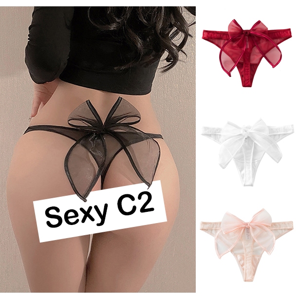 💗SexyC2💗กางเกงในซีทรูเซ็กซี่ แต่งโบว์ใหญ่ มี4สี