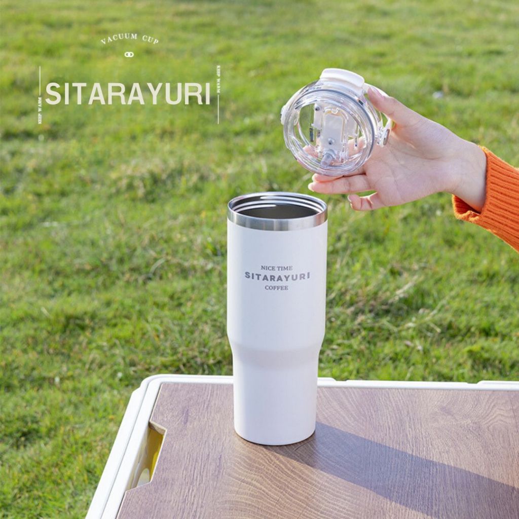 SITARAYURI แก้วเก็บอุณหภูมิ ได้ทั้งเย็นและร้อน หูหิ้วทรงโค้งสามารถพับงอได้ สแตนเลส SUS304 มี 2 ขนาด 600ml , 900ml รูปที่ 3