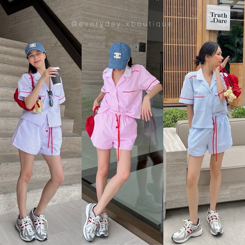 striped sport set (590฿) ชุดเซทโปโลมาแล้วค่า เนื้อผ้าคือดีมาก ใส่มาแล้วสวยเป๊ะสุดๆแต่งแถบสีแดง กางเกงแต่งกระดุม valen