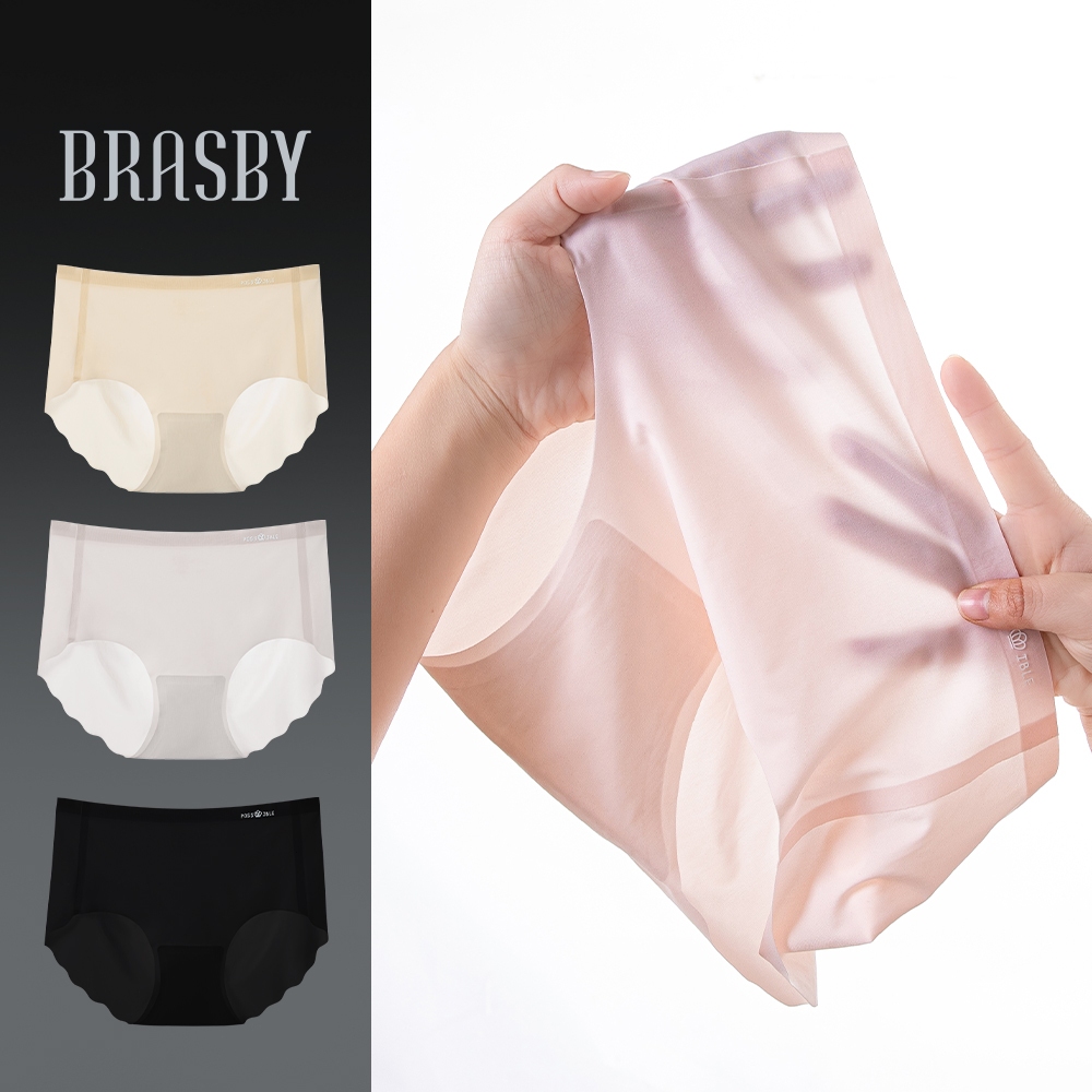 Brasby กางเกงใน ผู้หญิง กางเกงชั้นในไร้ขอบ ดีไซน์ขอบหยัก เอวสูง ผ้านิ่ม ลื่น เย็น ยืดหยุ่นได้ดี AIR ผ้าไหมน้ำแข็ง