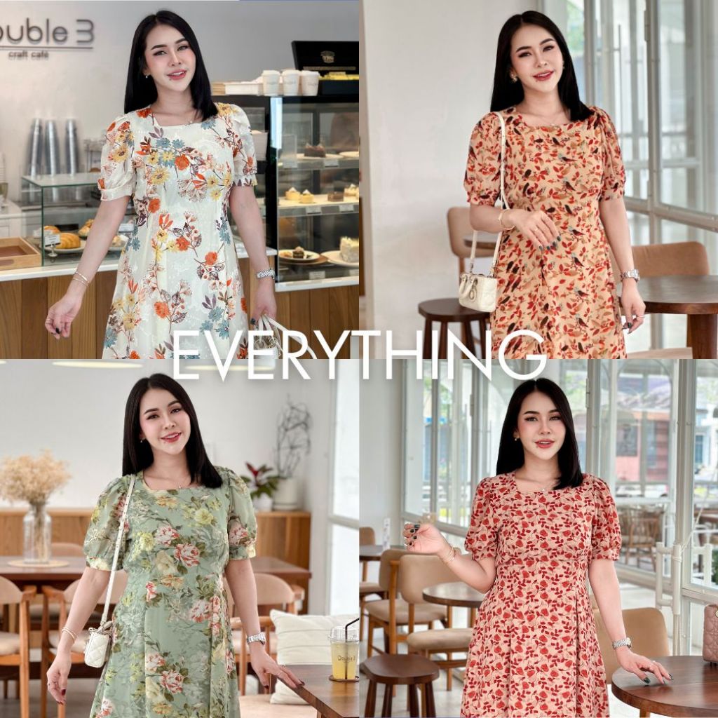 Everything2019 (637-1) มินิเดรสคอเหลี่ยมแขนสั้น มีโบว์ผูกหลัง ซับในทั้งตัว ชุดทำงานผู้หญิง