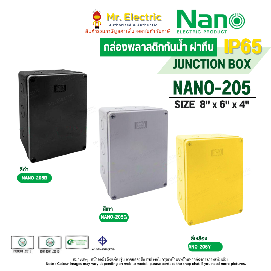 NANO กล่องพลาสติกกันน้ำ ฝาทึบ NANO-205B (สีดำ) NANO-205Y (สีเหลือง) NANO-205G (สีเทา)
