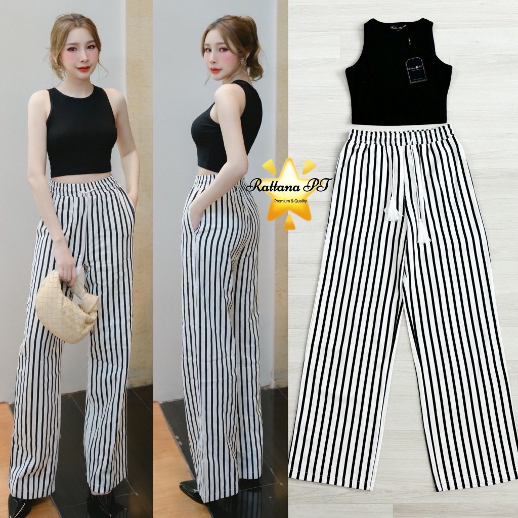 Rattana SETเสื้อกล้ามผ้าดีมาก ใส่คู่กับกางเกงลายทาง(*สอบถามสต๊อกก่อนกดสั่งน๊า)