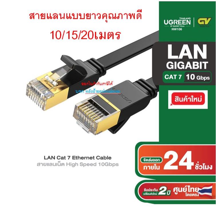 UGREEN 10/15/20M สายแลนแบบยาวคุณภาพดี CAT7 LANCable Gigabit RJ45 รองรับความเร็วสูงสุด10Gbps รุ่น NW106 11265 11266 11267
