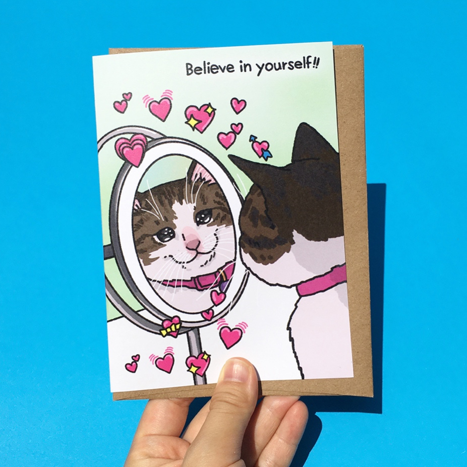 การ์ดให้กำลังใจ Believe In Yourself การ์ดลายตลก กวนๆ น่ารัก การ์ดบอกรัก ลายแมว | Funny encouragement card, love yourself
