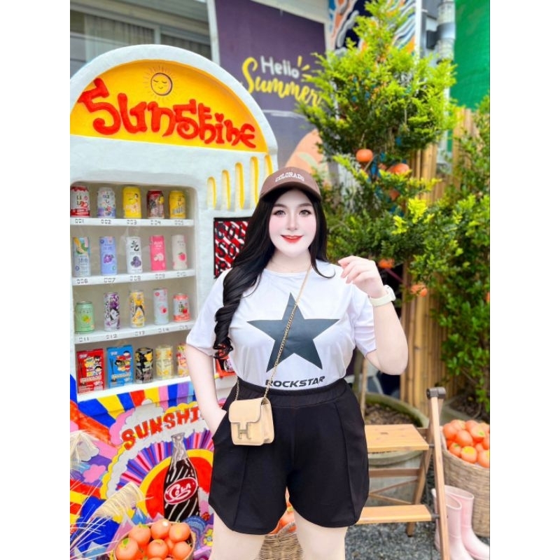 ชุดเซ็ทเสื้อ กางเกงขาสั้น Rockstar รอบอกหน้าผ้า 48"
