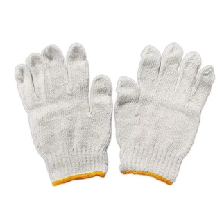 ถุงมือผ้าทอ 7 ขีด สีขาวขอบเหลือง (แพ็ค 12 คู่) ถุงมือทอด้ายดิบ สำหรับงานทั่วไป พร้อมส่ง