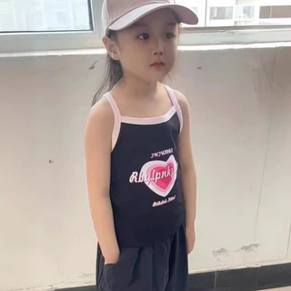 Babyonline(Y406)B5 (ส่งด่วน1วัน)เสื้อสายเดี่ยวแฟชั่นเด็กผู้หญิงสกรีนลายการ์ตูนสุดเท่ ผ้าฝ้าย นิ่ม