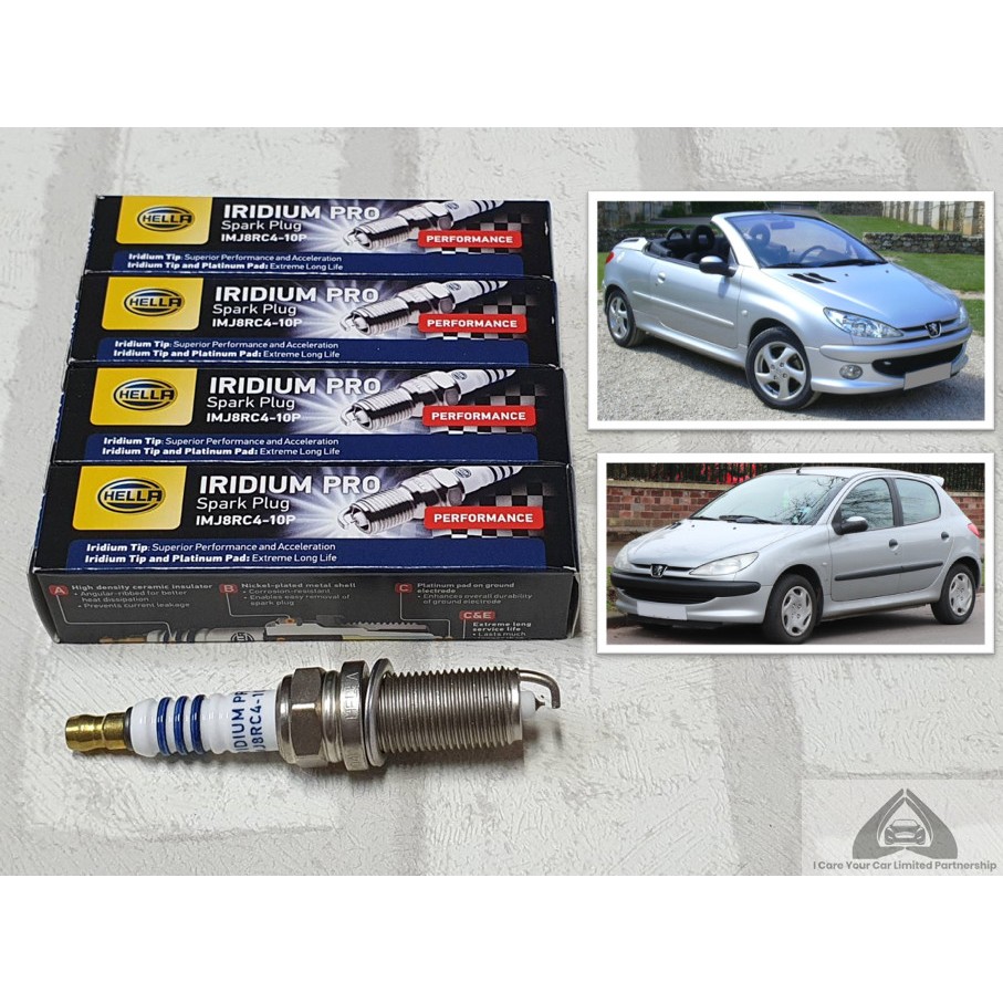 หัวเทียน อิริเดียม Peugeot 206 ( 1998 - 2008 ) ชุด 4 หัว ระยะการใช้งาน 100,000 กม : Hella IM8RC-11P 