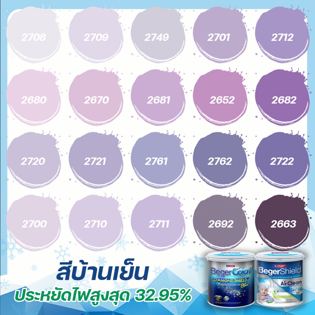 Beger Cool Diamond Shield+ Airclean สีม่วง เกรด 15 ปี ขนาด 3 ลิตร สีทาบ้านเย็น ฟิล์มกึ่งเงา